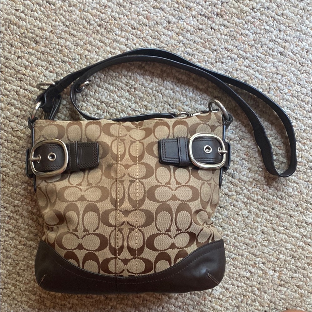 Coach Brown & Tan Signature Jacquard Soho Shoulder/Crossbody Bag